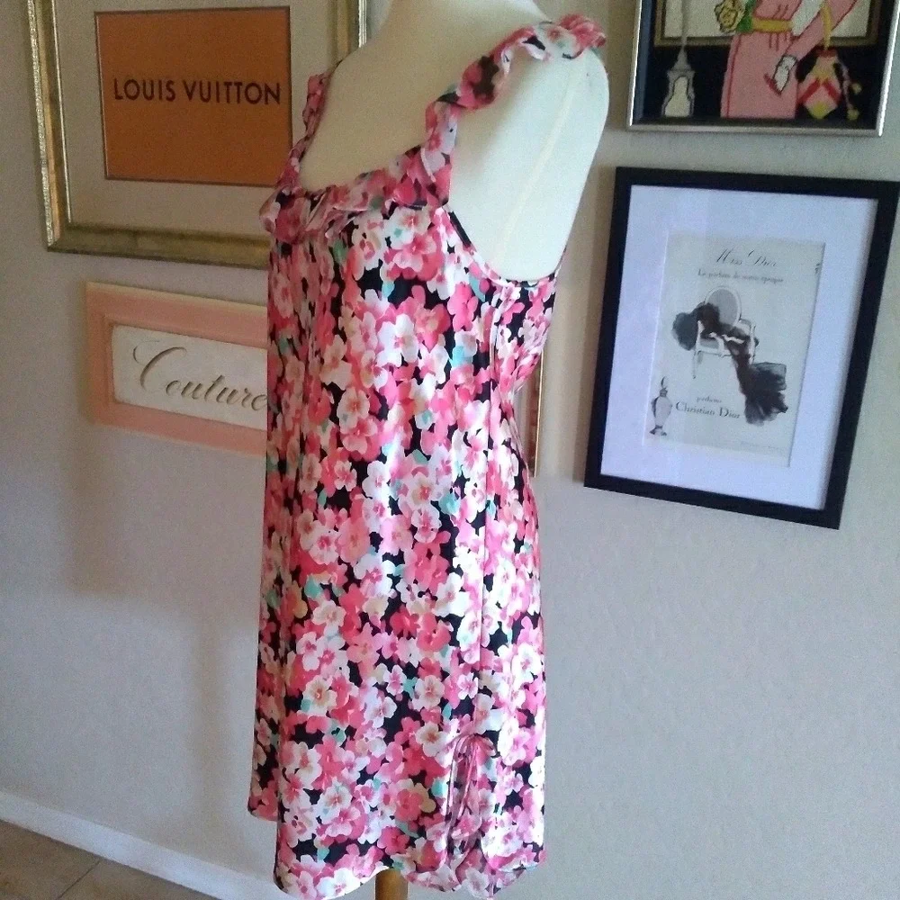 Vintage 90s‎ Pink Floral Satin Robe and Chemise Nightgown 2 Piece Loungewear Set